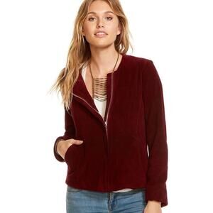 Chaser Coco Collarless Suede Leather Jacket Maroon Size M